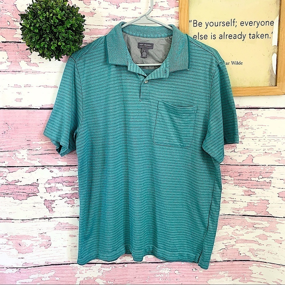 VAN HEUSEN Blue Green Men’s Polo Shirt Medium EUC